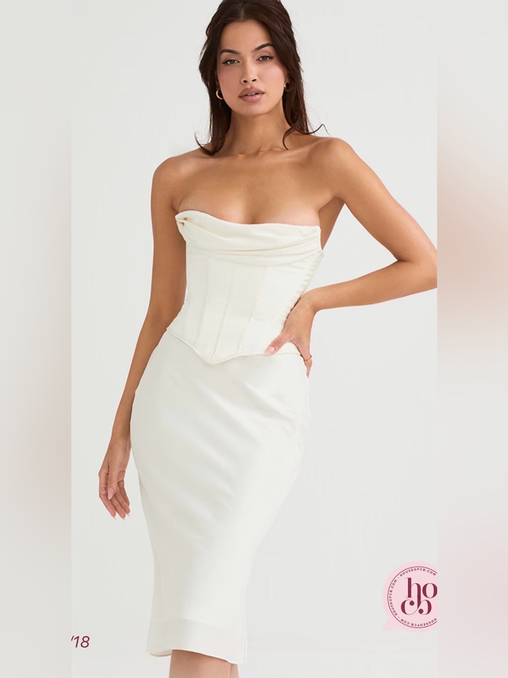 House of CB Strapless Cream Bodycon Midi Dress